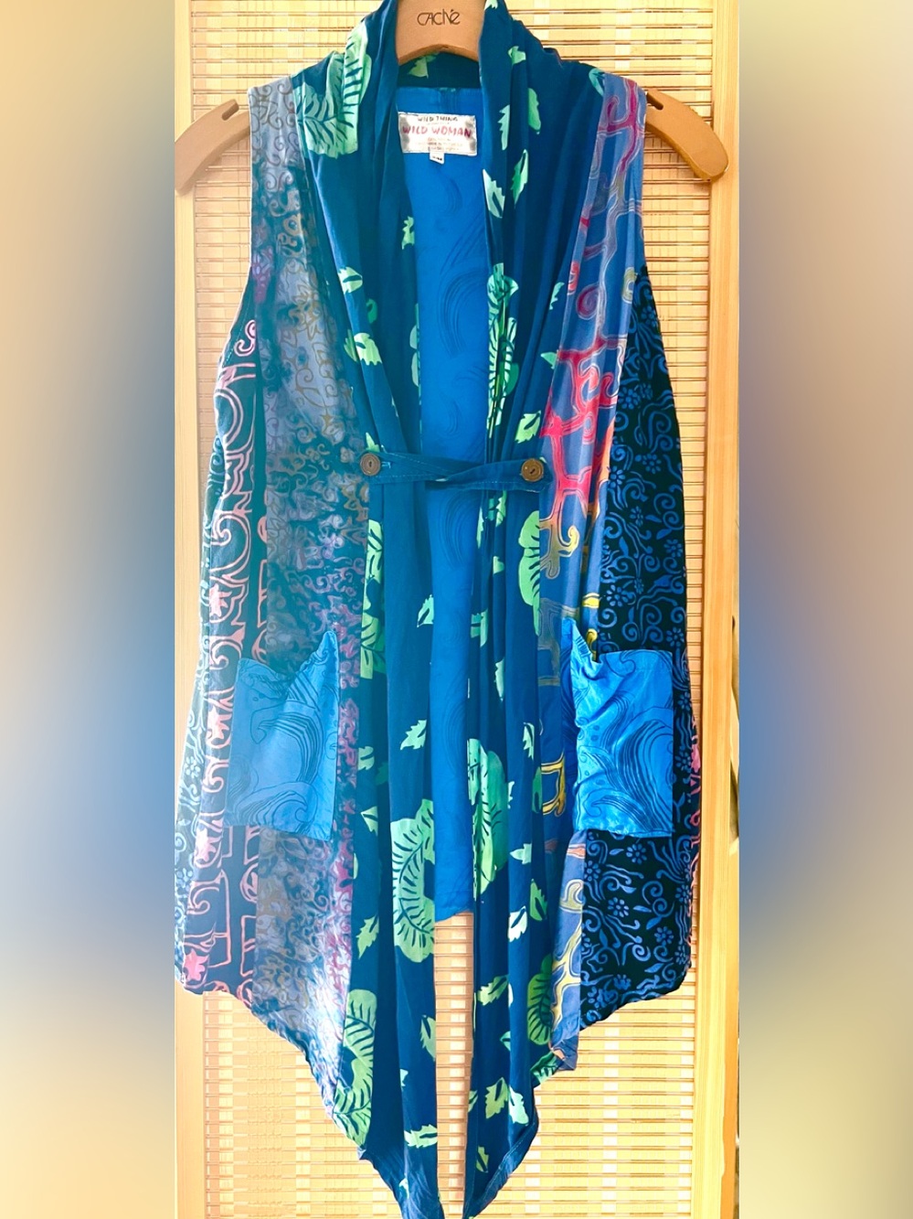 Colorful Boho Angled Long Cool Summer Vest EUC Size S/M